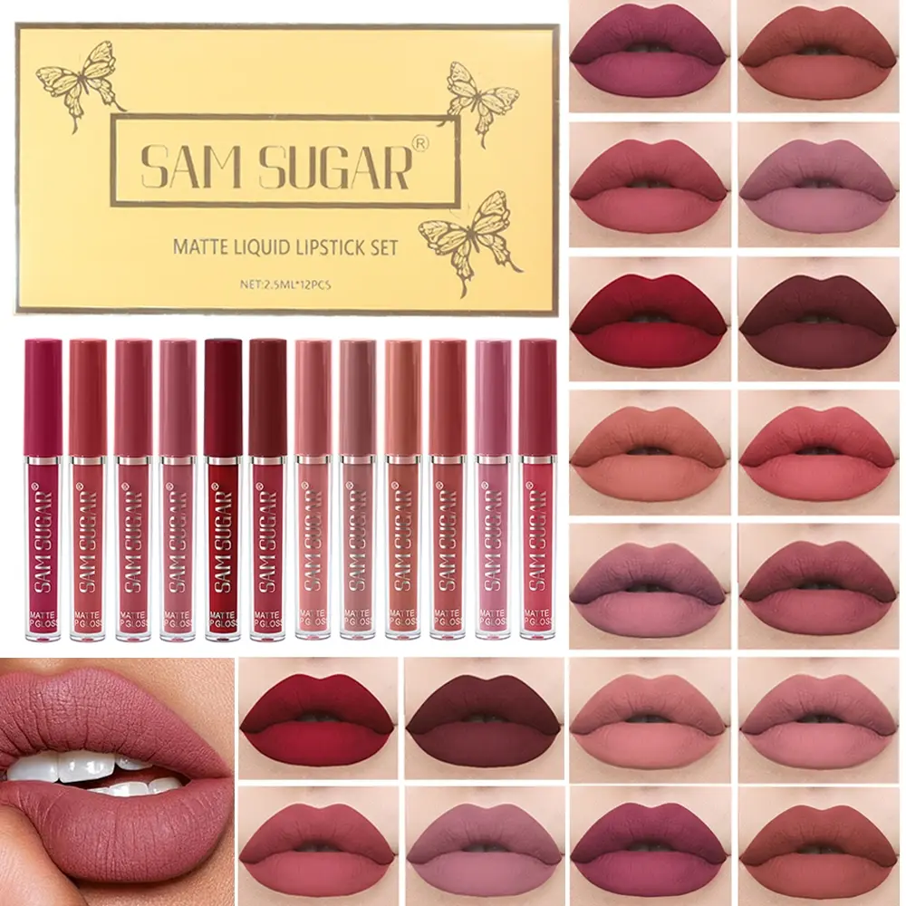 Velvet matte lip kit, Matte lipstick set, Matte Lip Gloss, Lipstick Lipgloss, Matte Stain, waterproof, smudge-proof, smooth application, long-lasting makeup effect, Lippie Stick, Lipstick, Cosmetic