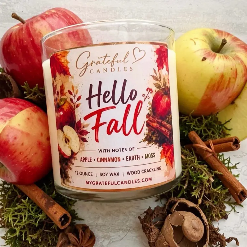 Hello Fall Soy Candle - Crateful Candles My Grateful Candles, Orange Scent, Jar with Wick, Decor & Fragrance