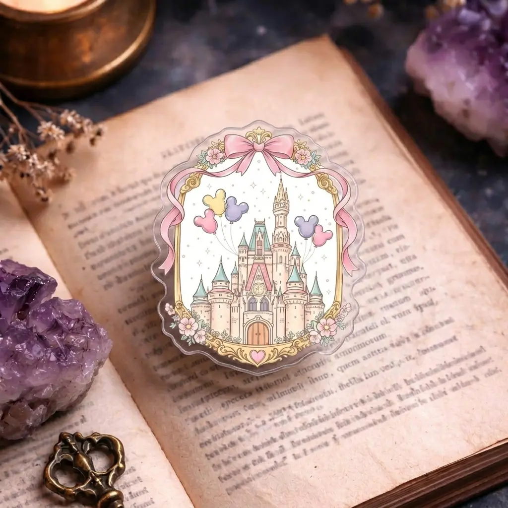 Fairytale Castle Phone Grip Clear Acrylic Griptok - Aesthetic Pink Bow Princess Palace Cell Phone Stand Holder, Whimsical Magical Kingdom Kindle Ereader Ring Accessory, Dreamy Gift for Booktok Fans