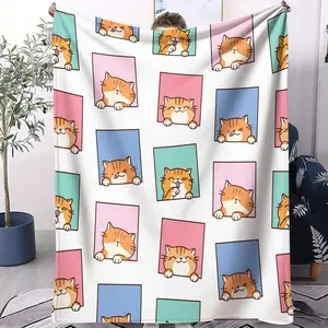 Multiple Cat Full-Print Flannel Blankets: Full-print Cute Cats Like Orange Cats, Ragdolls, British Shorthairs, Calico Kittens. Sofa Snuggles, Bedside Warmth, Office Leg Covering, Camping Cold Protection, Kids' Room Comfort, Pet Companionship