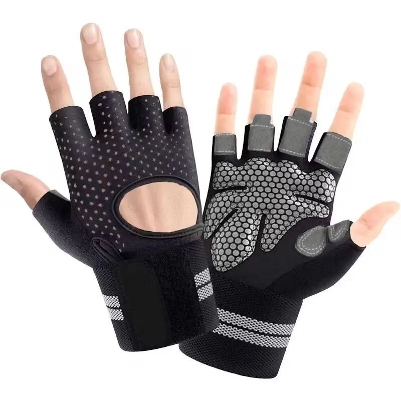 Fitness Gear Gym Gloves Half-Finger Breathable Workout Gloves for Men Women Padded Weight Lifting Gloves with Wrist Wraps Support Adjustable Handles Strap Anti-Slip Silica Points