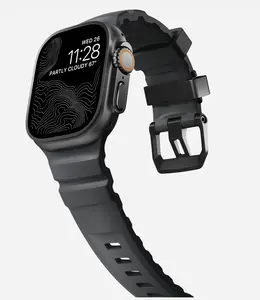 Durable FKM Rubber Strap with Titanium Buckle for Apple Watch Fits 44/45/46/49mm Outdoor Band Secure Fit