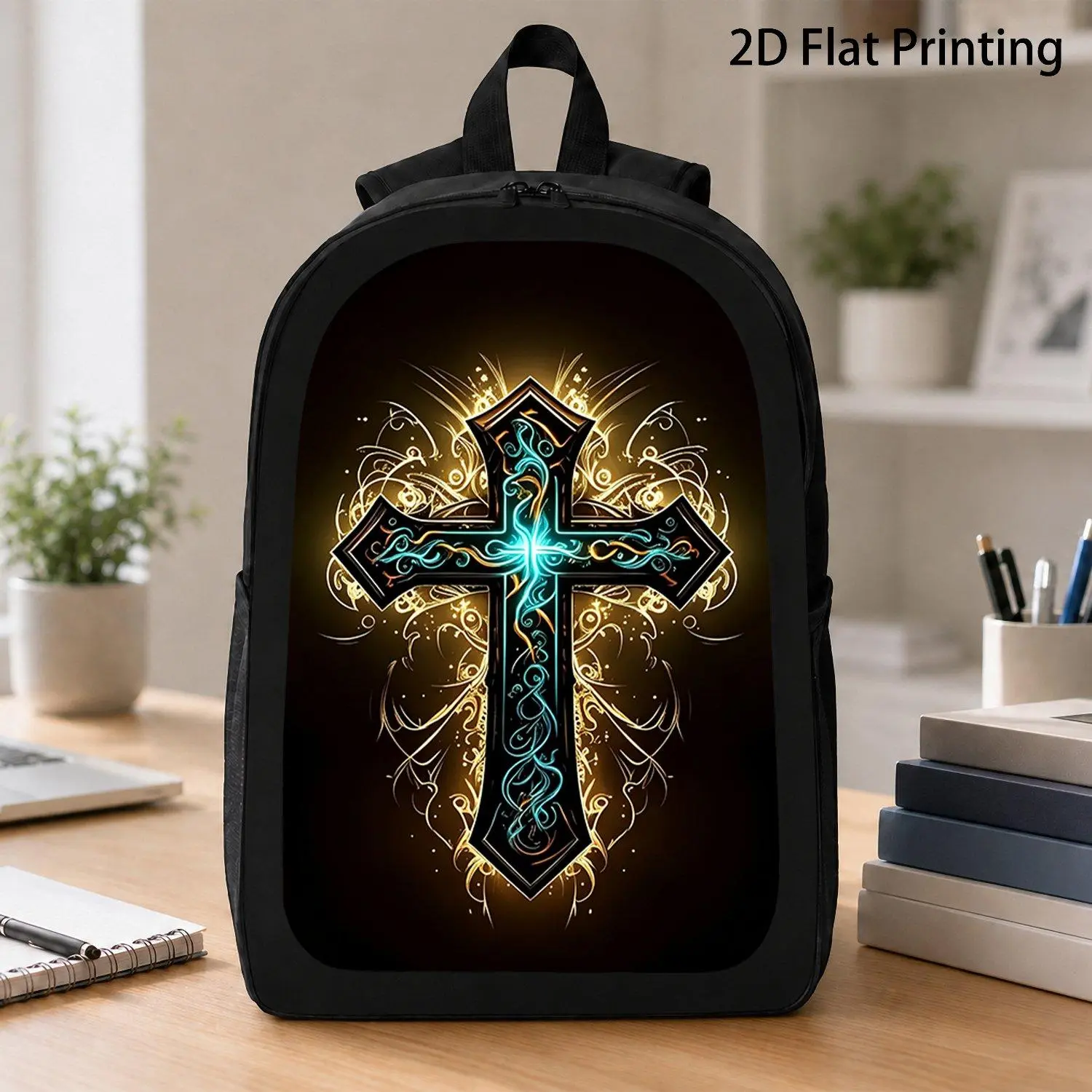 1pc Backpack with Cool Glowing Cross Pattern Print Great for Daily Outing Travel School Use Functional Durable Stylish Bag