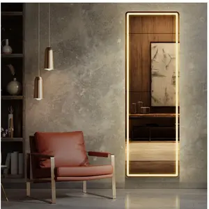 64"x21" LED Full Length Mirror with Aluminum Frame and Polished Glass for Bedroom Decor Wall