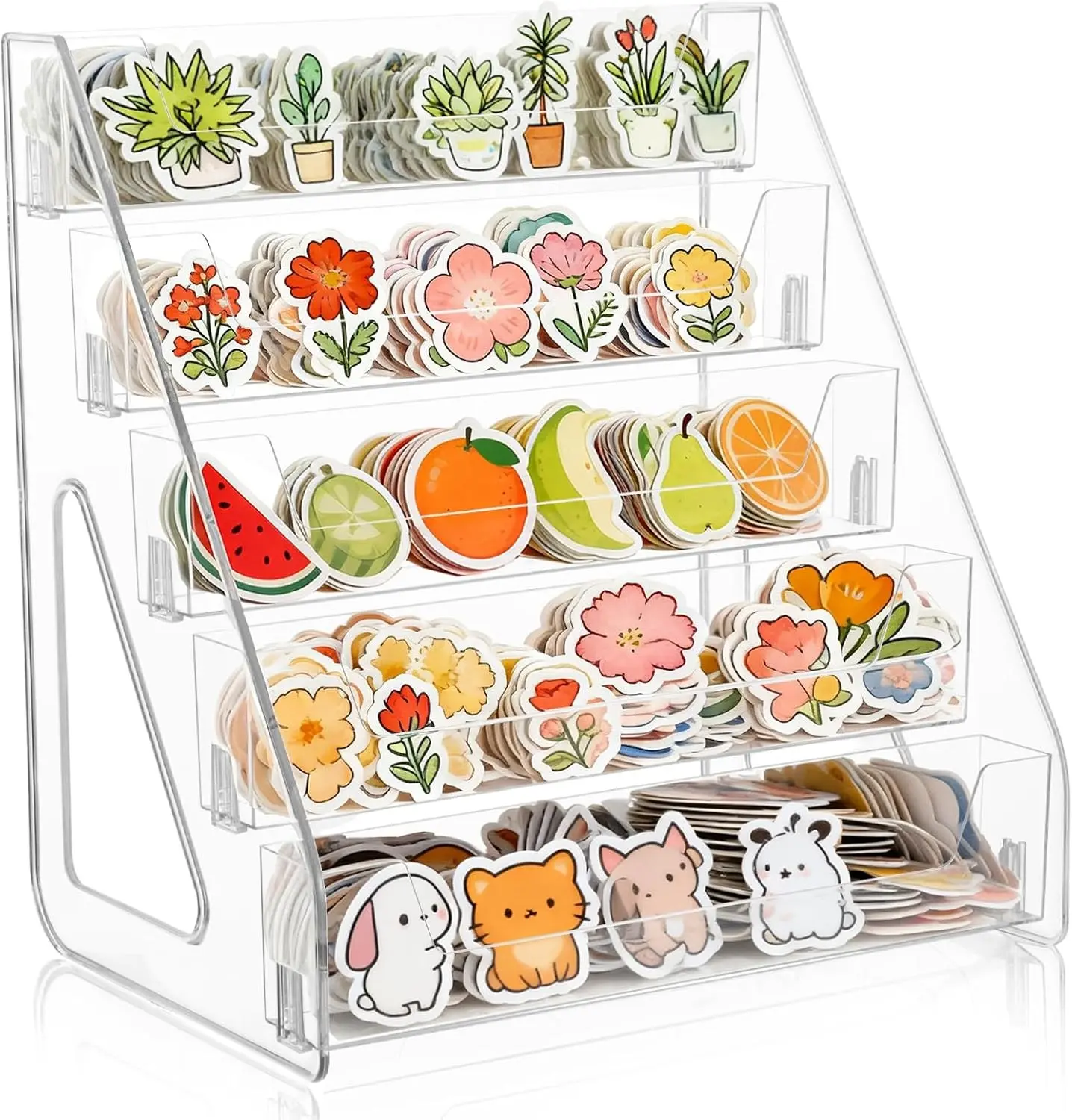5-Tier Sticker Display Stand for Vendors, Pocket Acrylic Display Stands & Card Stand, Portable Organizer for Trade Shows, Retail Stores, Small Business Supplier Events
