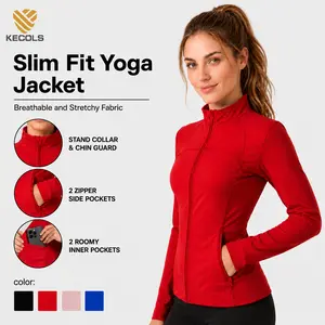 Women's Slim Fit Full Zip Jacket – Long Sleeve Yoga Top with 4 Pockets for Workout & Running Activewear Sports Outerwear