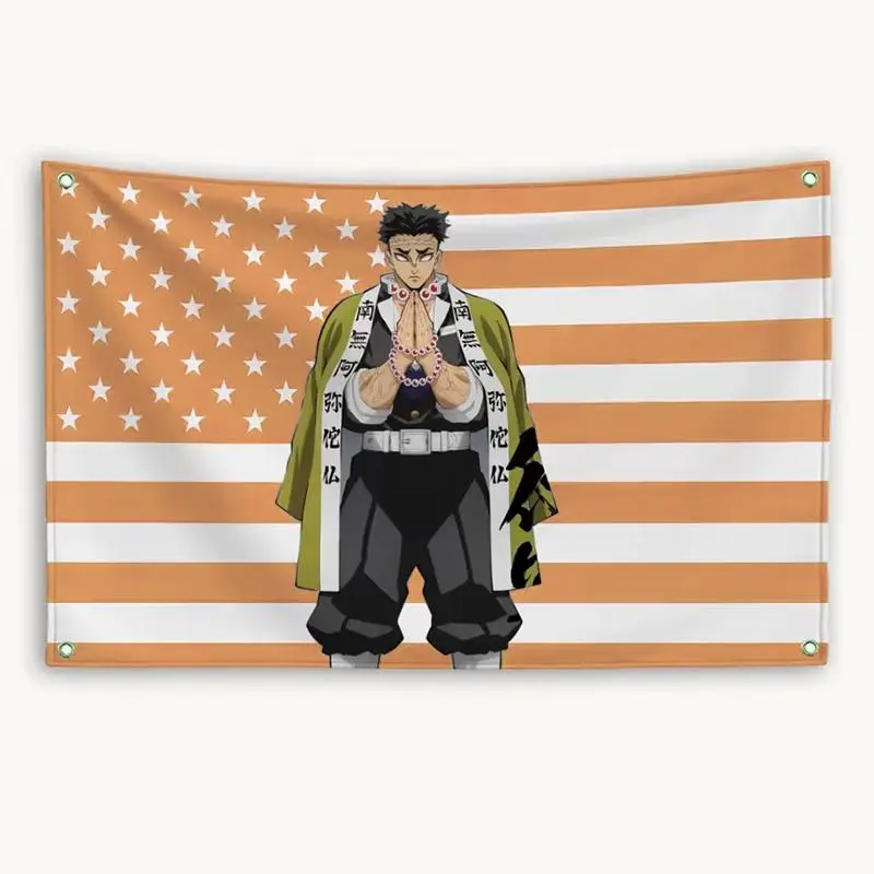 Demon Slayer Gyomei Himejima American Flag Premium Cotton Linen Tapestry - Unique, Vivid Photo Cotton Home Decor for Bedroom, Outdoor Wall Art for Fans