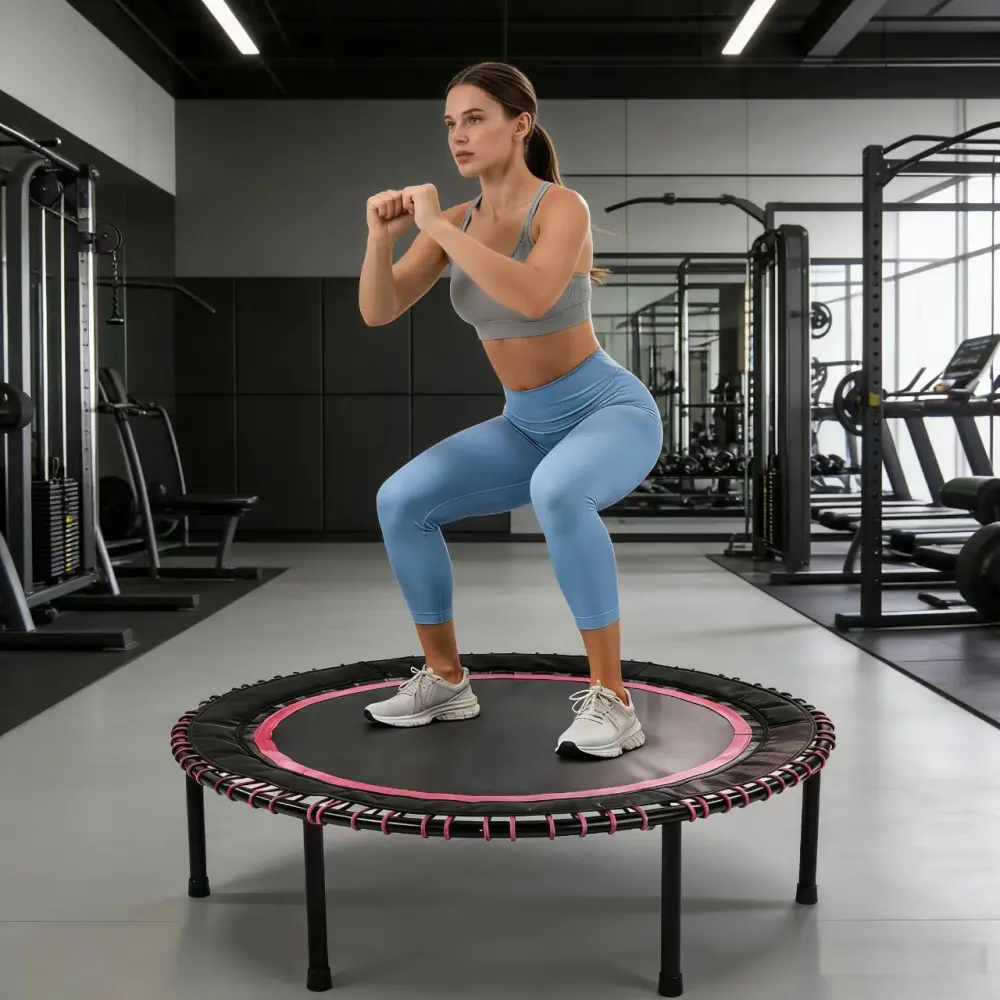 48 INCH Springless Mini Fitness Trampoline , Indoor/Outdoor Exercise Rebounder for Quieter and Safer Workouts, Loading 450lbs, GYM Jumping Cardio Trainer ,Family Kids & Adult Exercise Trampoline