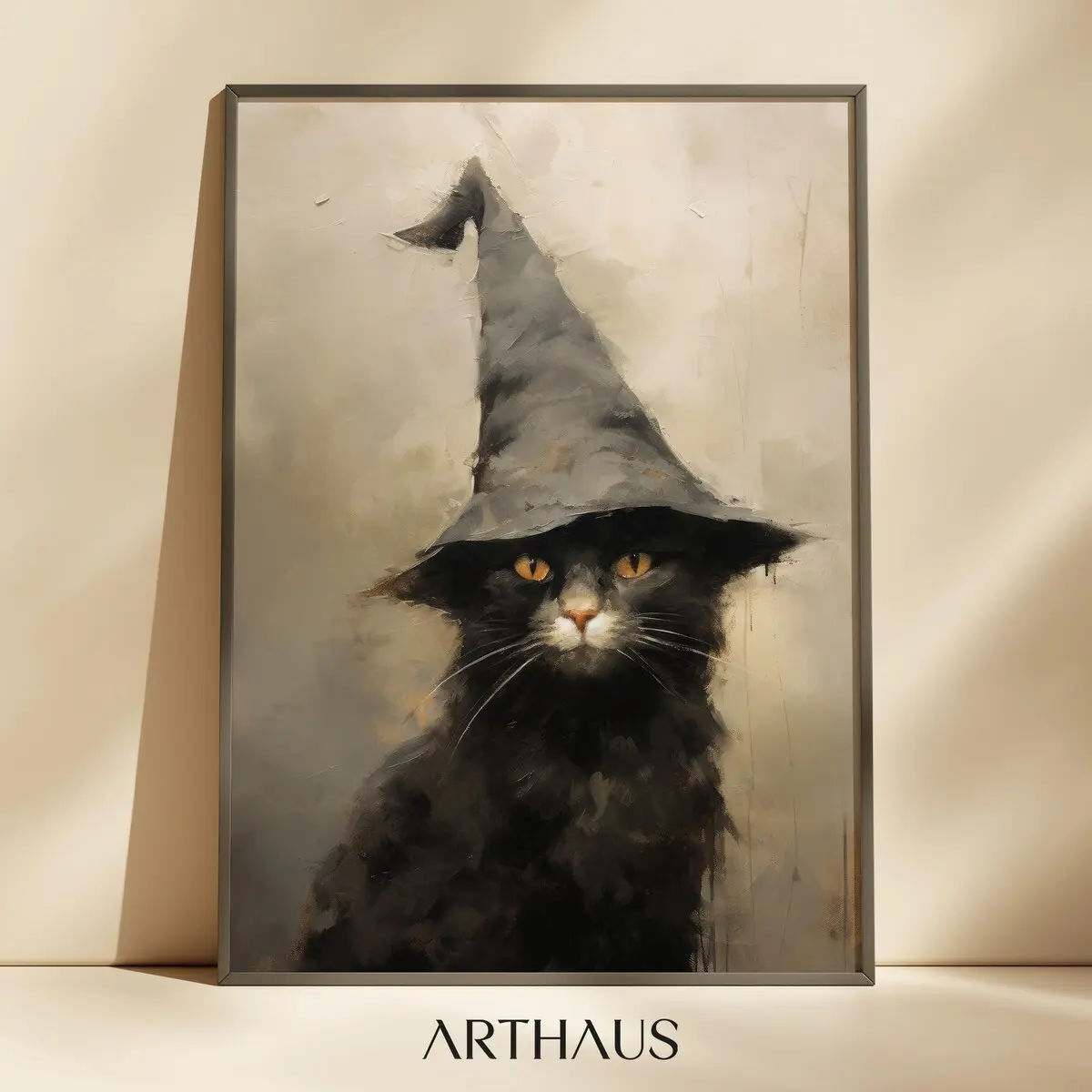 Halloween Wall Art Cute Black Cat | Halloween Witchy Printing | Vintage Neutral Halloween Wall Art | Wiccan | Room Decor | 5 Sizes (8x12–27x40 inch) | Unframed