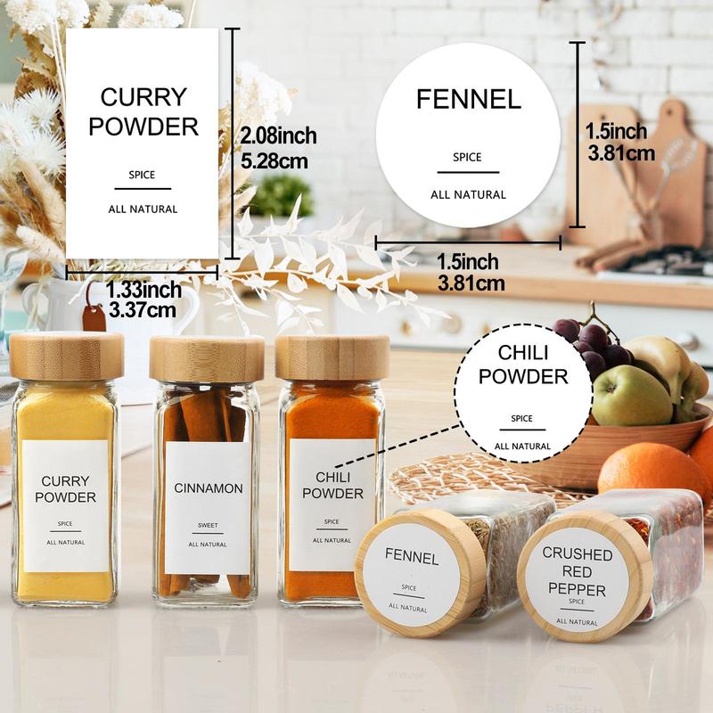 Spice Label Sticker, 398pcs/14 Sheets Waterproof Oil & Tear Resistant Spice Sticker, Including Square Round Preprinted Spice Label & Blank, Date Labels, Adhesive Stickers