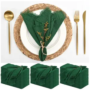 24PCS Green Cloth Napkins 32x32cm  Christmas Decoration Cotton Retro Handmade Burrs Napkins  for Wedding Party Dinner Table Deco