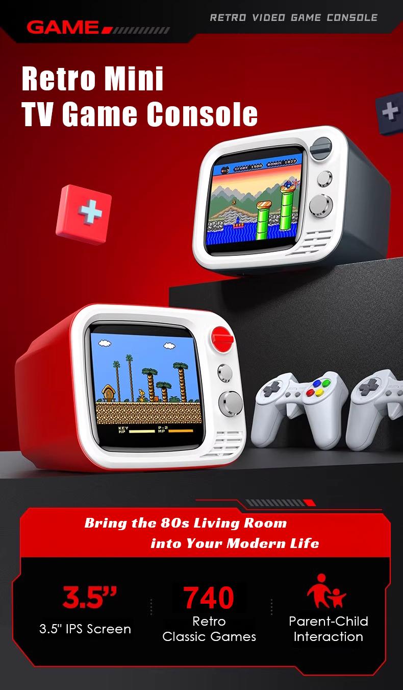 H7 Retro Game Console, 740 Classic Games, Mini TV Style with 3.5 Inch IPS Screen, Dual Wireless Controllers, AV HDMI Output, for Holiday Birthday Gift H7 Retro Game Console, 740 Classic Games, Mini TV Style with 3.5 Inch IPS Screen, Dual Wireless Controllers, AV HDMI Output, for Holiday Birthday Gift