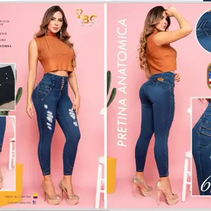 BG 2380 Azul Castillero Six Buttons High-Waist Faja Boxer Jeans Colombian Style Push-Up Effect Anatomical Fit Denim Pants