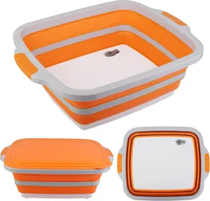 Collapsible Cutting Board & Sink (4.22 Gal) – Foldable Multifunction Kitchen Basin with Colander & Lid for Food Prep & Storage