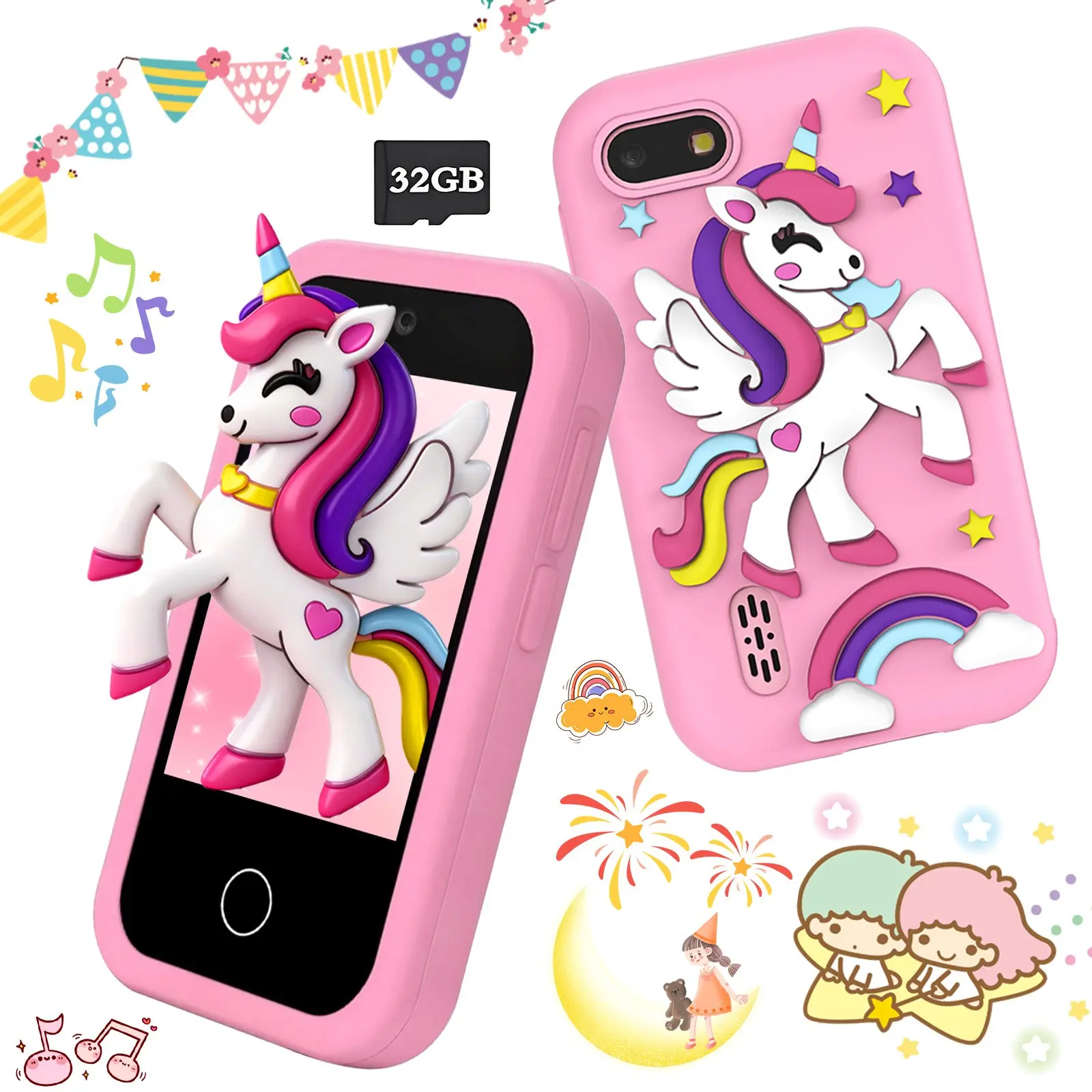 Kids' Smart Digital Phone, Touch Screen HD Dual Camera Phone, Ideal Christmas & Birthday Gift for Kids, Unicorn Themed Kids Game Phone, for 3-10 Year Old Girls, Travel Toy with Music Player, Preschool Learning & Educational Toy