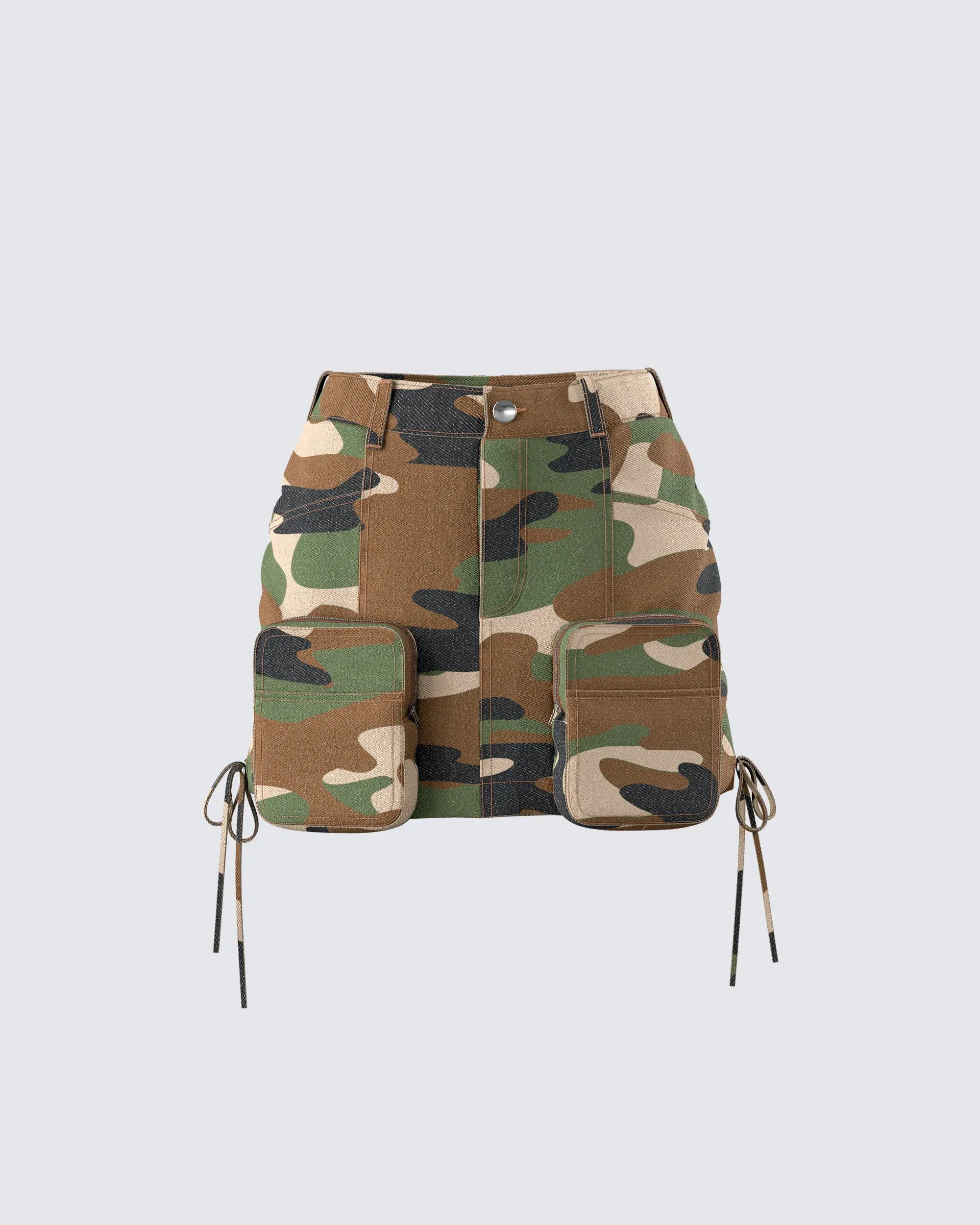 Women's Camo Cargo Mini Skirt, 100% Cotton with Lace-Up Sides, Casual Short Length Fit with Pockets for Festivals