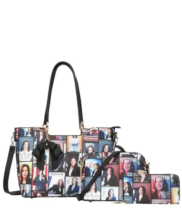 Kamala Harris Picture Collage 3-in-1 Bow Tote Set With Messenger Bag & Wallet