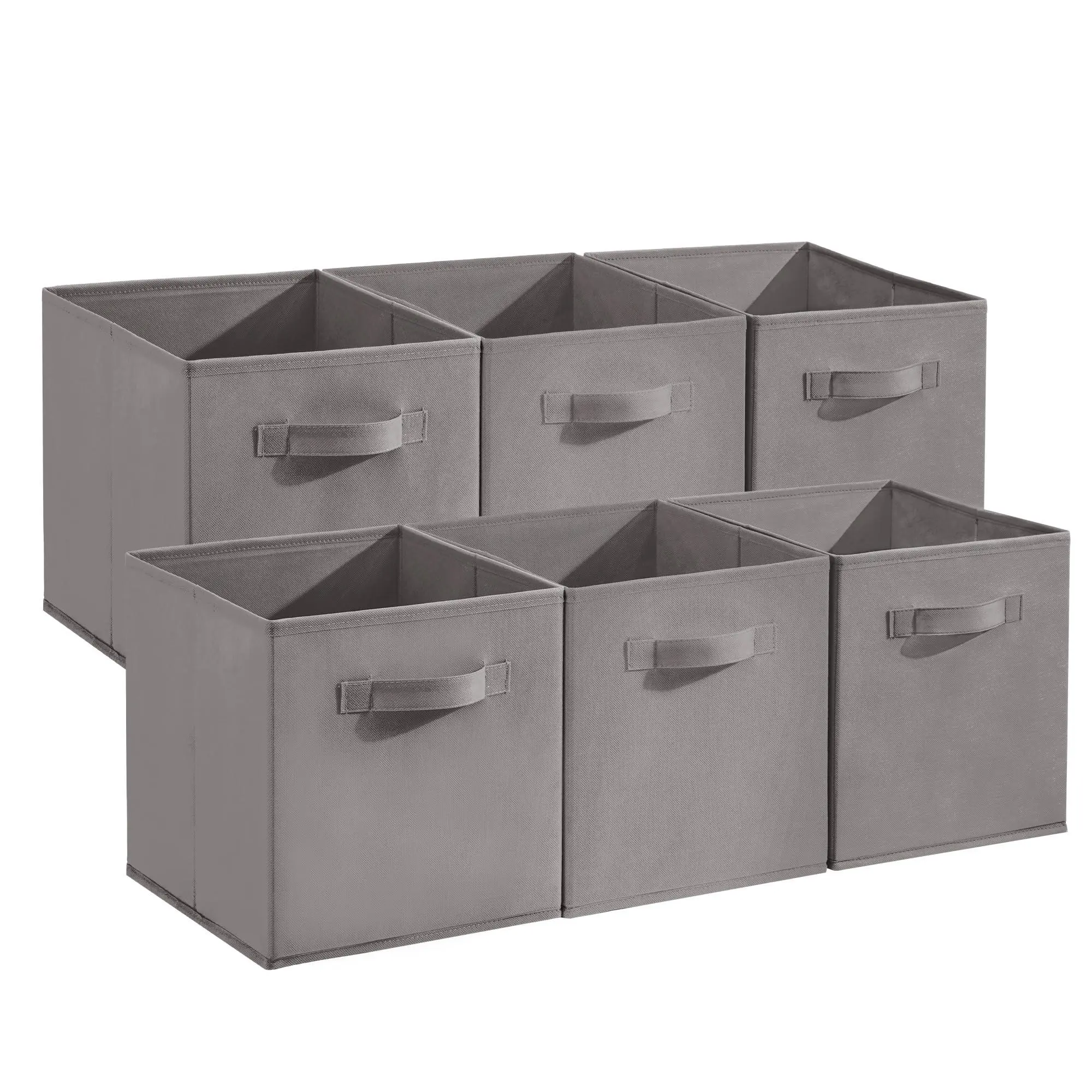 GARVEE 12-Pack Grey Foldable Square Fabric Storage Cubes with Handles, 11 in Decorative Organizer Boxes for Shelf, Drawer & Room Organization, Flat Base