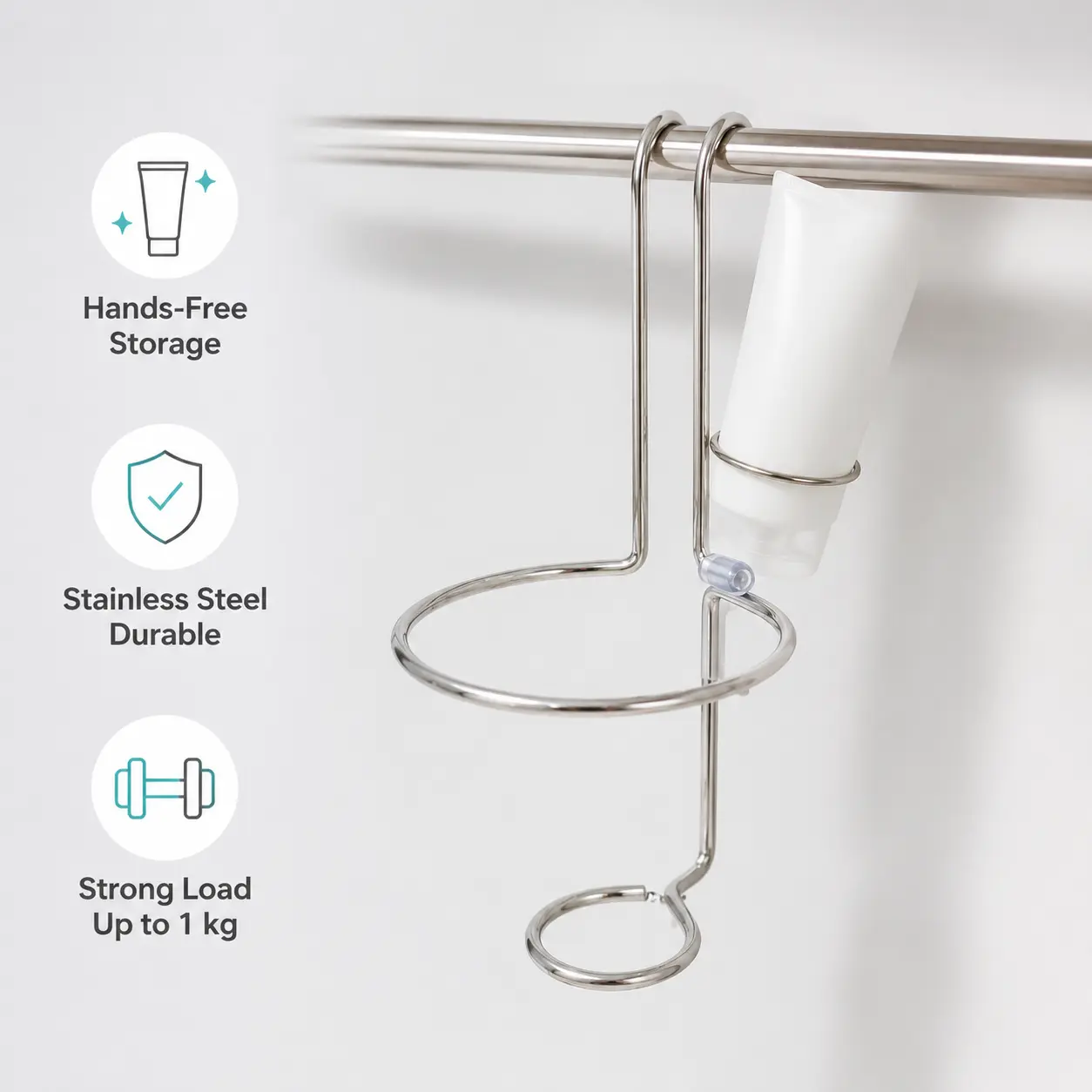 Stainless Steel Hanging Tube Organiser - 1 Count, Hook-On Design, Slide-On Cabinet/Door Fit for Storing Facial Cleanser, Skincare Tubes in Bathroom, Kitchen