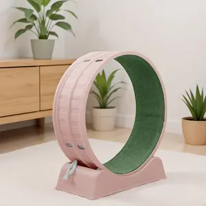 80*34*86CM Pink PP Track Connector Assembly, Circular Cat Treadmill With Green Carpet, 15Kg Capacity Cat Running Wheel With Cat Teaser Stick