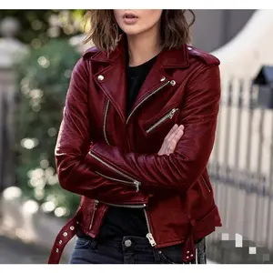 Motorcycle Leather Jacket Spring and Autumn Women’s Leather Jacket Women’s Short Slim Leather Jacket