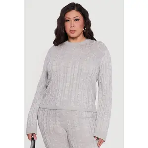 Plus Size Long Sleeve Cable Knit Sweater