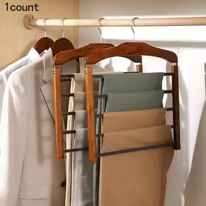 Wooden Pants Hanger, 1 Count Space Saving Multi-tier Wooden Pants Hanger, Durable Closet Organizer Hanging Clothes Storage for Ties, Scarves & More, Hanging