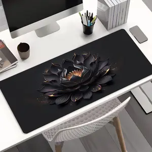 Mysterious Elegant Black Lotus Large Gaming Mouse Pad,Aesthetic Desktop Drotection Pad,Washable Rubber Pad Non-Slip Lock Edge Multi-Size Mouse Pad Suitable For Home Office,Good Gift for Family and Friends