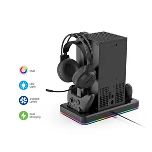 Dual Controller Charger with 21400mAh Rechargeable Battery Pack, White Cooling Stand & Charging Station, RGB Light Strip, Cooler Fan, 1Headphone Hook, Xbox Series S Console Accessories TYX-3615