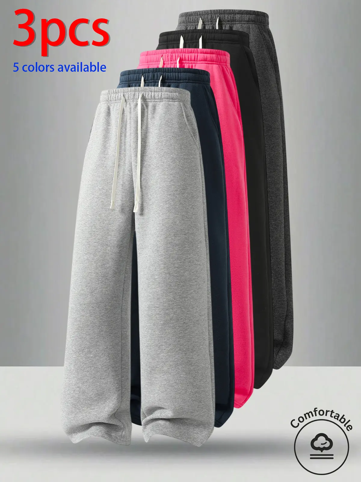 3-Pack Men’s Cotton Long Pants: Men’s Long Pants, Men’s Casual Pants, Men’s Sweatpants Loose straight fit with a drawstring waist; contains 40% cotton for a soft, skin-friendly feel. Available in multiple colors—solid colors are simple, versatile, and fla