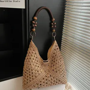 Women’s Large Capacity Straw Tote Bag, Hot Trend Summer Woven Beach Shoulder Bag, Breathable Casual Travel Handbag, Stylish Lightweight Carryall for Vacation, Shopping, Work Commute, Seaside Resort, Outdoor Daily Use