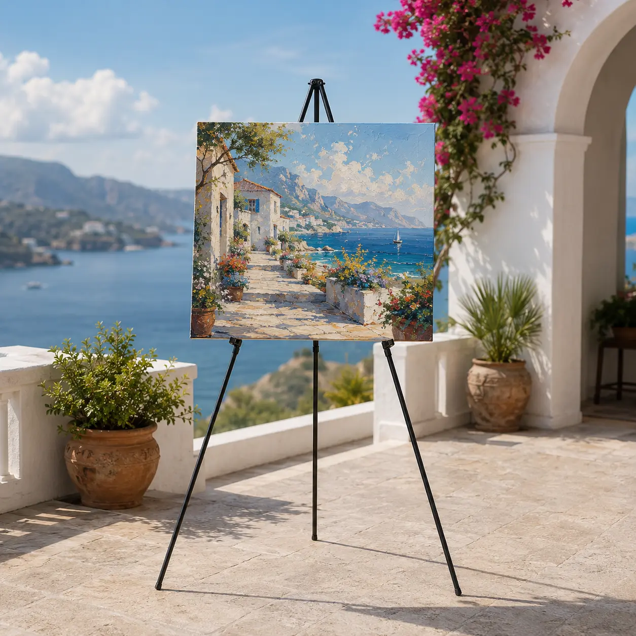 Portable Metal Tripod Easel Stand for Painting Canvases & Whiteboards, Adjustable Folding Display Rack for Art Studio, Office, Classroom, Shop & Market Vendors. Heavy Duty Easel Holder for Ads, Posters, Canvas Art, Paintings, Drawing Board