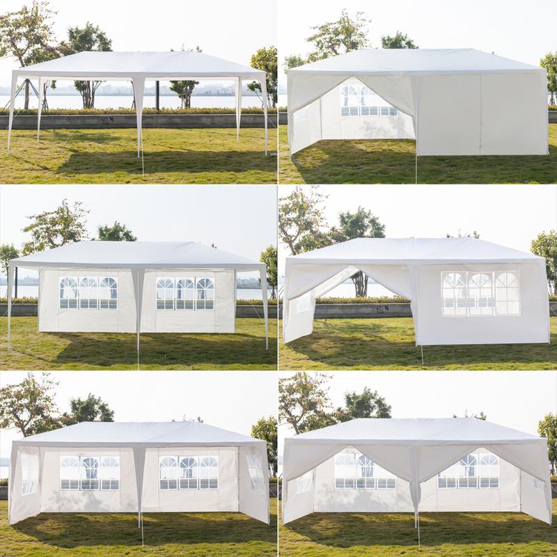 10' x 10'/20'/30' Outdoor White Waterproof Gazebo Canopy Tent with Removable Sidewalls for Party Wedding Events Beach BBQ