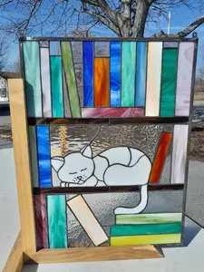 Stained Glass Hanging Panel RB-281 Sleeping Cat II