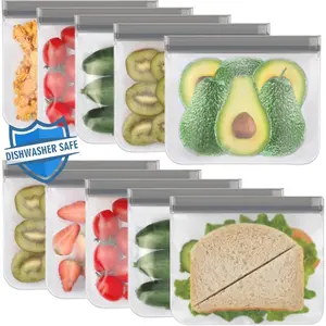 10 Pack  Sandwich Bags Dishwasher Safe,  Quart Bags Extra Thick Leak-proof Freezer Bags  for Marinate Meats, Cereal, Sandwich, Travel Items, Home Organization