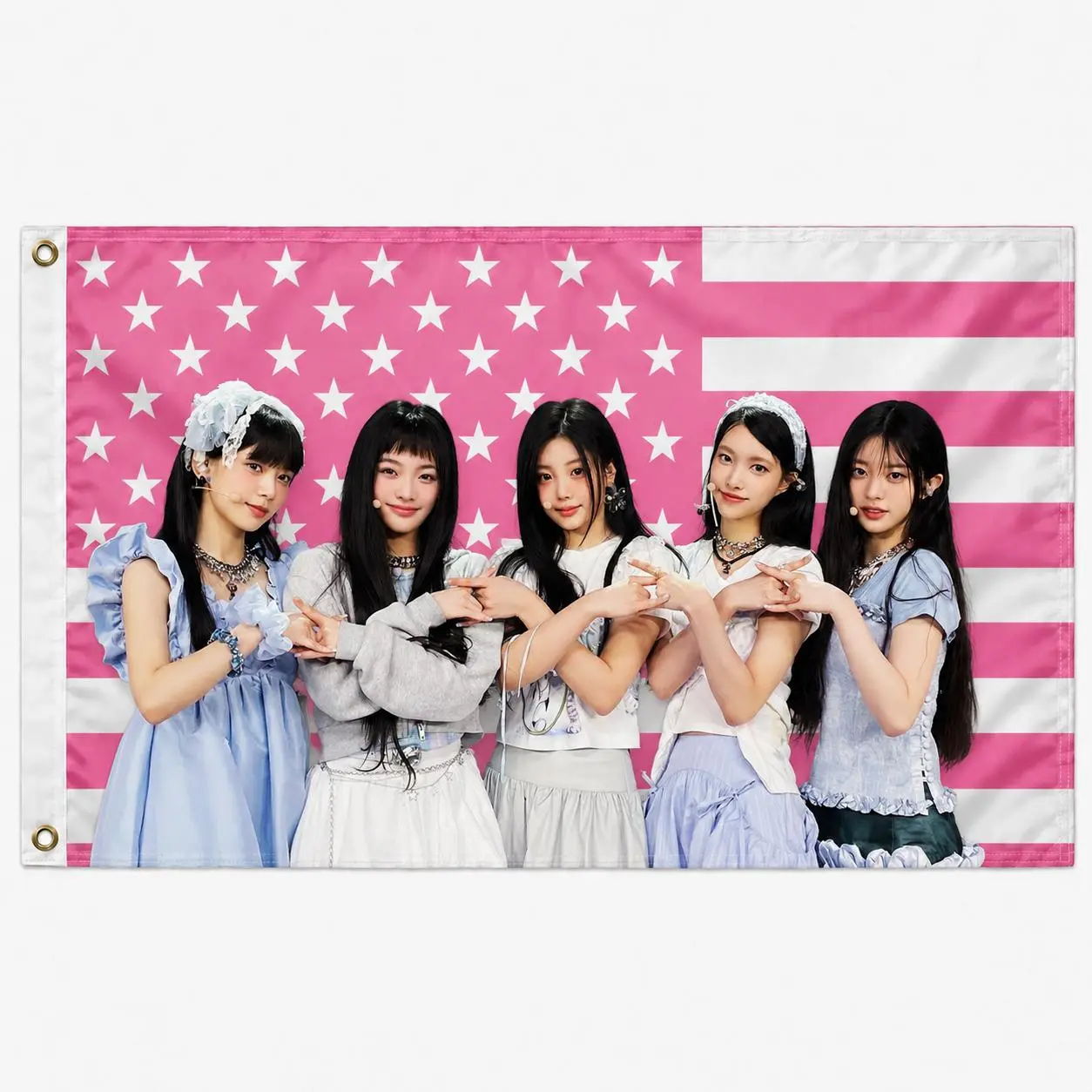 ILLIT Kpop Pink American Flag 3x5 Ft, K-Pop Girl Group Wall Banner, Cute Y2K Idol Room Decor, Kpop Fan Gift for Teens and Women, Dorm Bedroom Studio Party Backdrop, Collectible Music Poster Flag for Fans