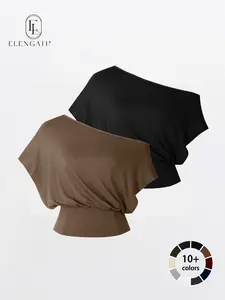 Elengatine Women Off Shoulder Crop Top, Soft Stretchy Slim Fit Short Sleeve Shirt, One Shoulder Casual Fashion Tee, Flattering Waist Fitted Top for Streetwear, Y2K Style, Daily Wear, Going Out, Party & Summer Outfit KBY0024