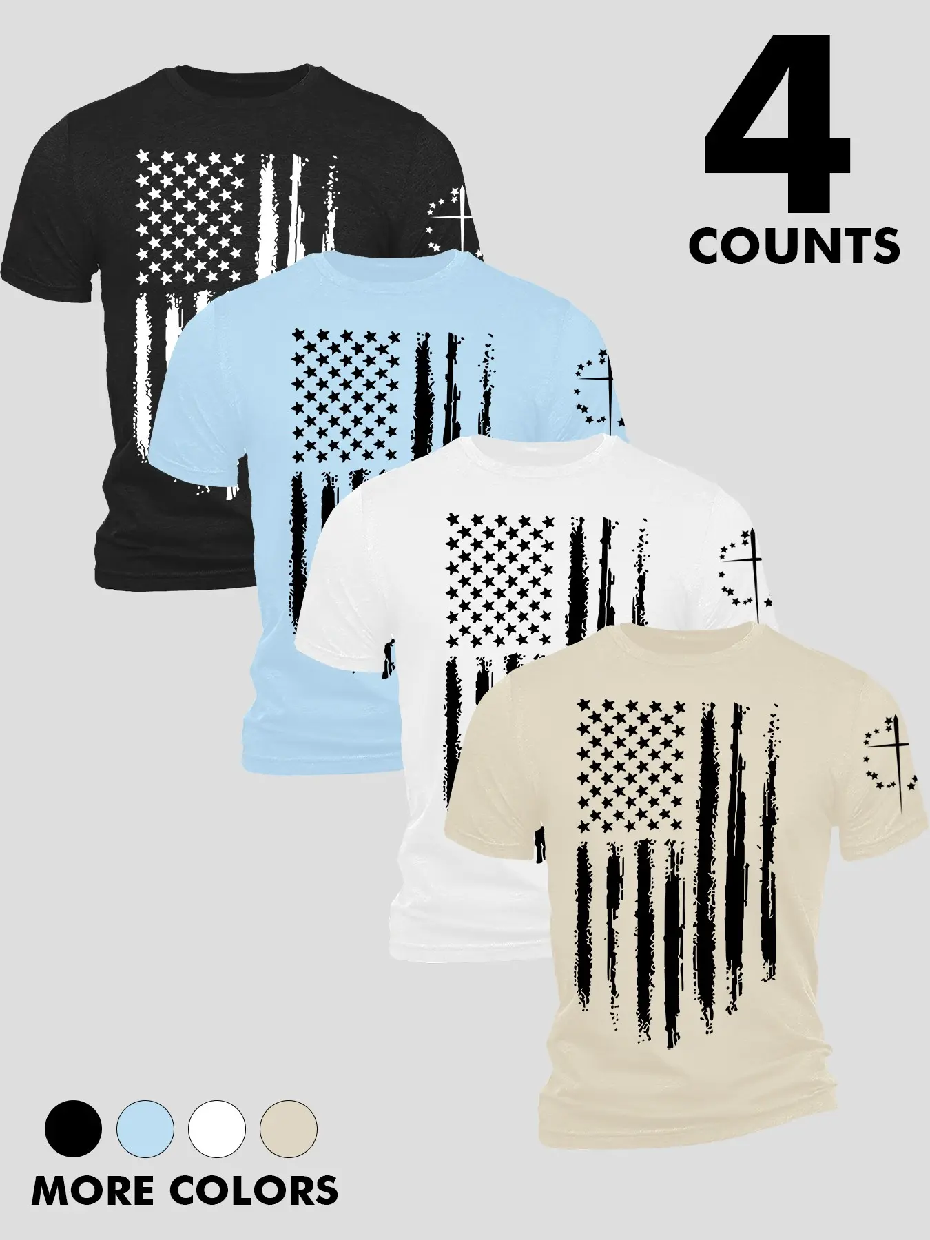 Men's 4 Pack American Flag Cross Print Short T Shirt Breathable, Casual Patriotic Christian Distressed Graphic Tee, USA Independence Day Top for Daily, Gym #springsaledeals2026 #summeroutfits #tiktokshopmademebuyit #menfashion