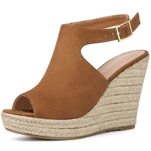 BLISSFUL STEP Peep Toe Slingback Platform Espadrilles Wedge Heels Sandals