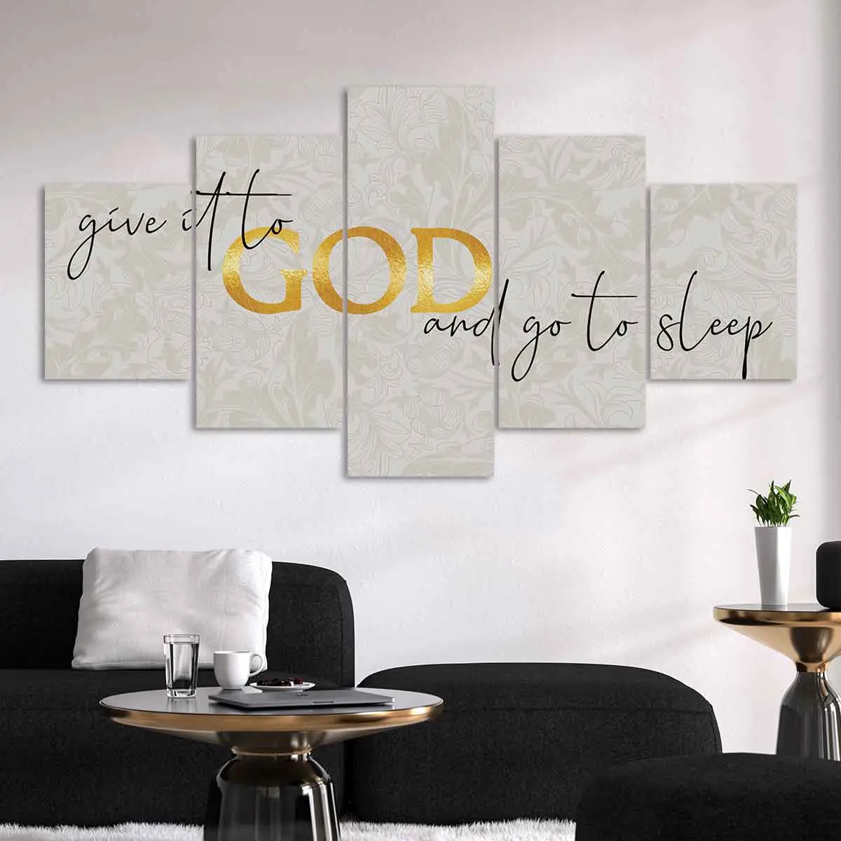 Give It To God and Sleep Peacefully Pattern Canvas Unframed Painting, Creative Design Print, 5 Counts/set Modern Art Wall Art, Aesthetic Wall Decor for Home Living Room Bedroom Office, Ornaments