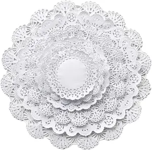 White Round paper Lace Table Doilies 4 5 6 8 10 and 12 inches Assorted Sizes (Variety pack of 120-20 of each)