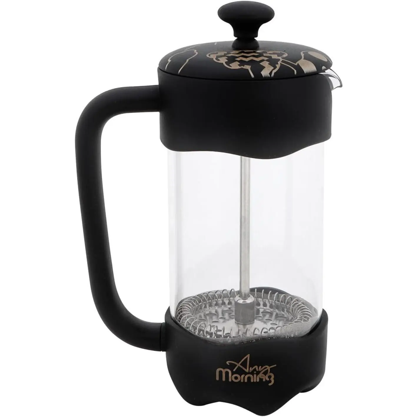 Any Morning French Press Coffee Maker,Tea & Coffee Press with Triple Stainless Steel Filter, small french press Coffee Brewer for Camping and Travel, Borosilicate Glass, 11 Oz, Black
