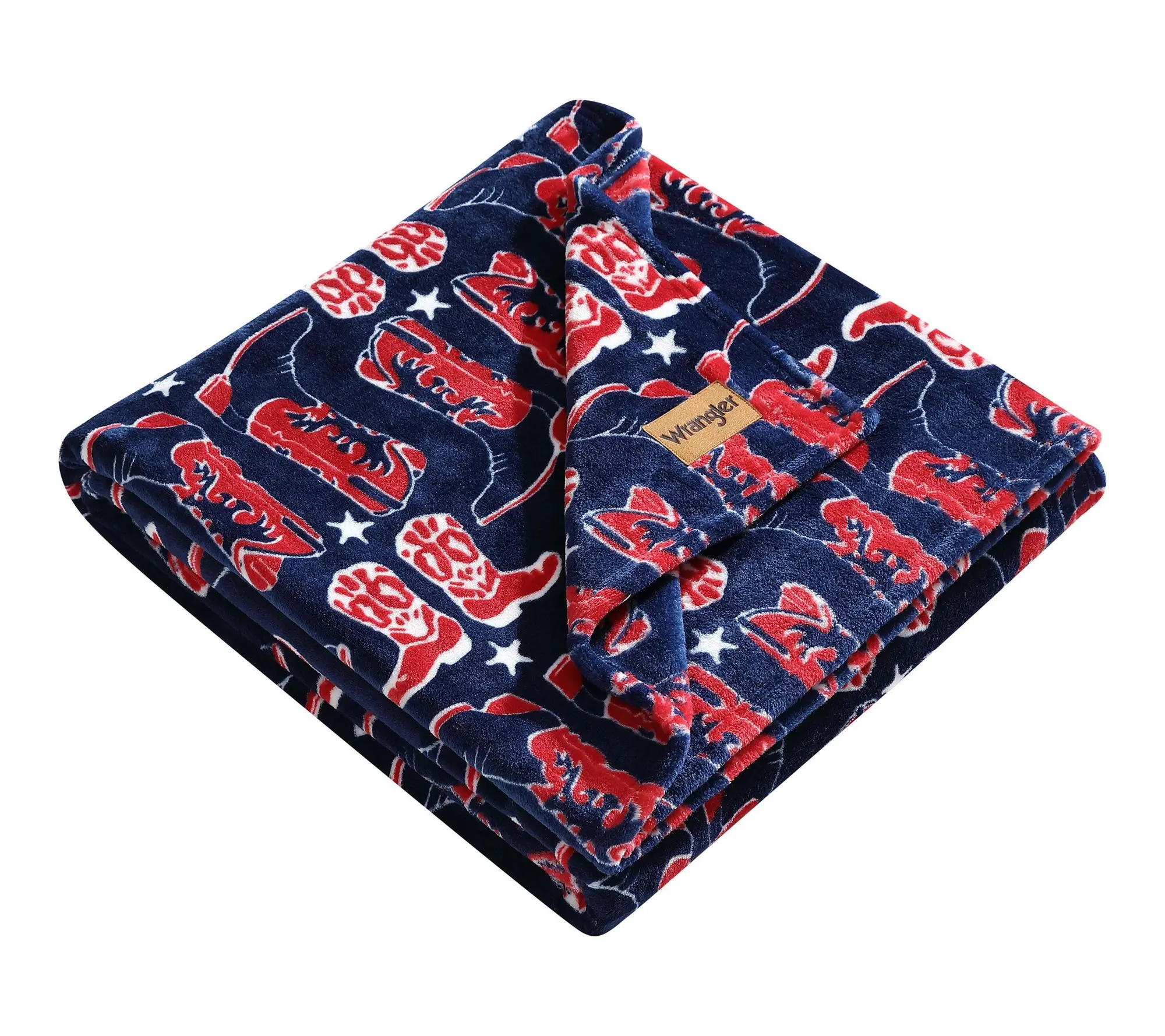 Wrangler Knockin Boots Blue/Red Plush Fleece 50"X70" Throw