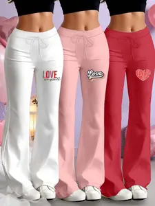 Three-Piece Set Milk Silk Yoga Pants, Casual Fashion Wide Leg Long Pants, Flared Yoga Bottoms, Drawstring Waist, Plain Pattern, Spring & Fall Wear