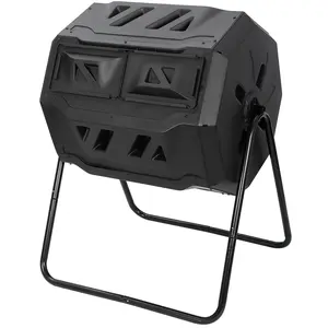 SUPERDEAL Durable Composting Tumbler Dual Rotating Garden Compost Bin 43 Gallon Black