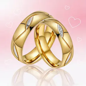 Luxury gold couple ring, stylish and elegant stainless steel men's and women's ring, anniversary, gift for loved ones, birthday gift, holiday gift