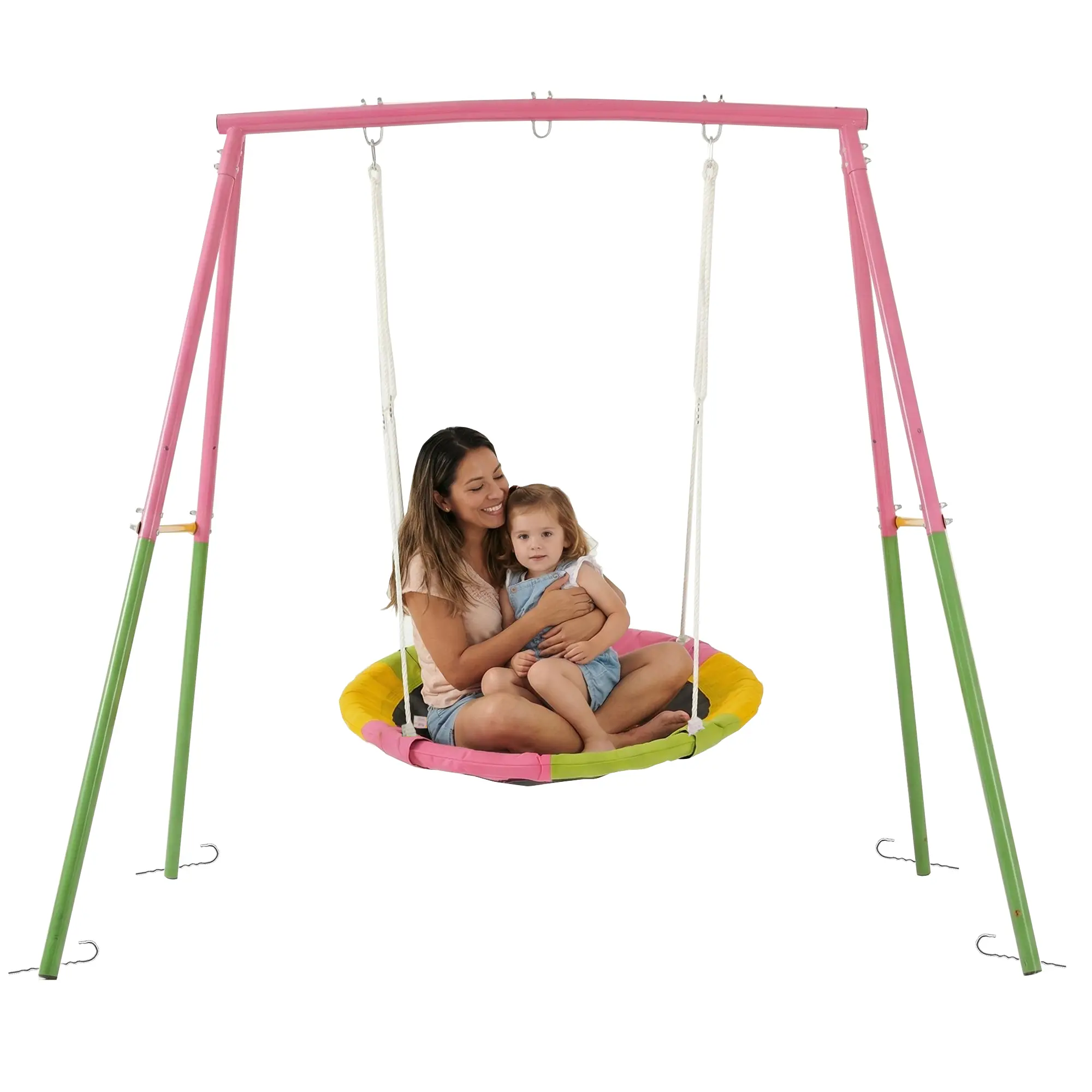 Mersco Flying Saucer Swing Set with Heavy-Duty A-Frame Metal Stand, Full Steel Sports Play Equipment for Kids, 440 lbs Capacity, Easy Assembly, Unisex Indoor & Outdoor Fun Item, Ideal Gift for Kids