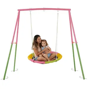 Mersco Flying Saucer Swing Set with Heavy-Duty A-Frame Metal Stand, Full Steel Outdoor Sports Play Equipment for Kids, 440 lbs Capacity, Easy Assembly, Children Development Unisex Christmas Decoration Gift