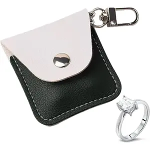 Leather Ring Holder Keychain for Gym, Portable Jewelry Travel Ring Keeper Case for Wedding ring and Necklaces