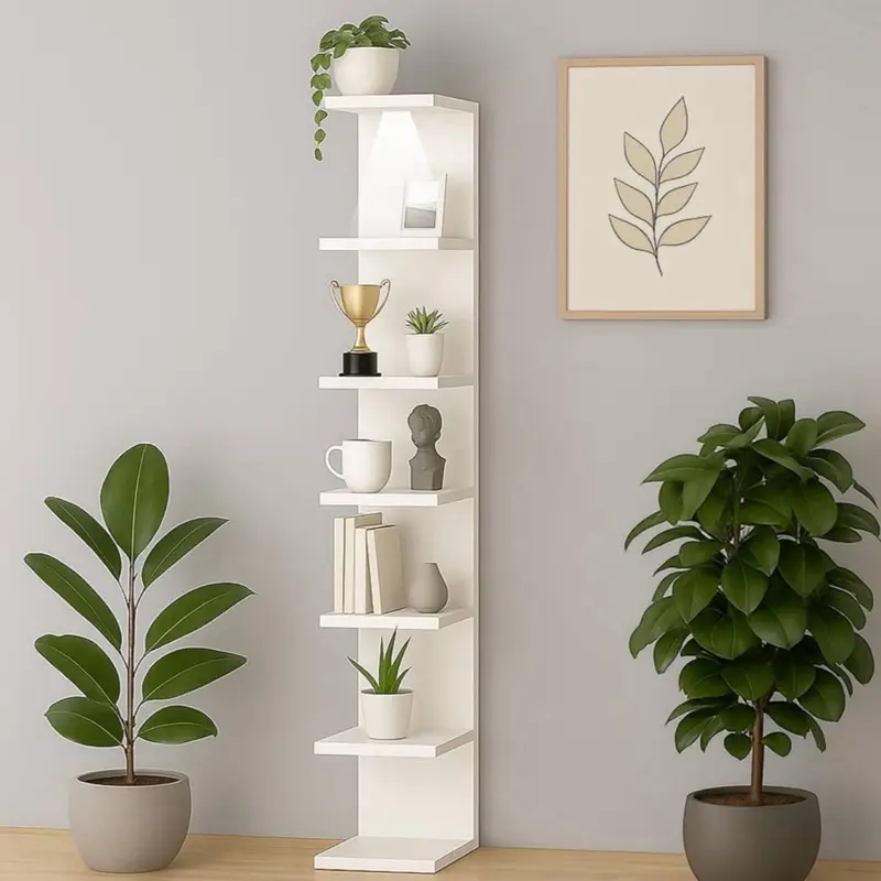Lack 7-Tier Wall Shelf Unit with Extra Strong Backboard, Versatile Wall-Mounted Floating Display Shelf with LED Remote Control Light, White